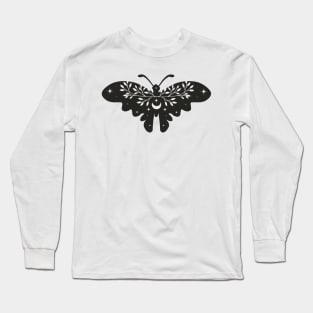 Crescent Moon and Butterfly With Folk Art Wild Flowers and celestial stars minimal Nursery Colors Long Sleeve T-Shirt